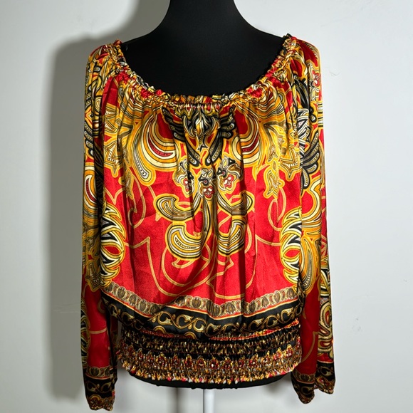 Classique Tops - Classique Colorful Floral Paisley Balloon Sleeve Top Sz Small